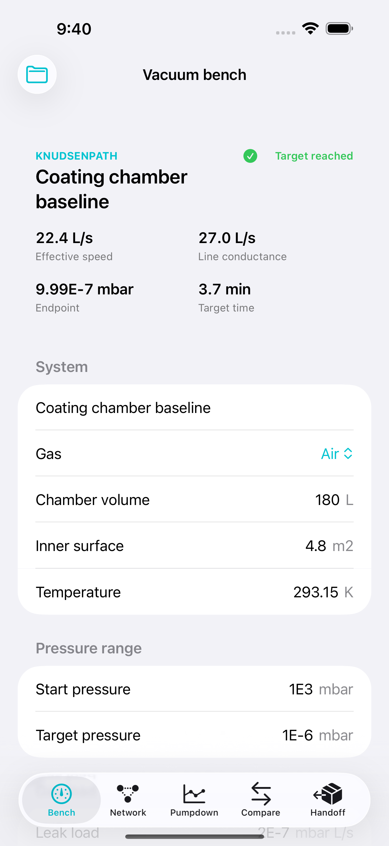 Knudsenpath vacuum bench on iPhone